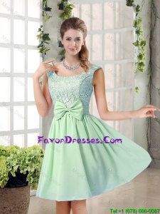 Elegant A Line Straps Lace Bridesmaid Dresses with Bowknot