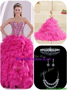 2016 Cheap Ruffles and Beading Fuchsia Quinceanera Gowns