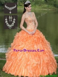 Cheap Orange Quinceanera Dresses with Beading and Ruffles Layered