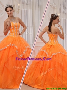 Fashionable Appliques and Beading Sweet 15 Dresses in Orange
