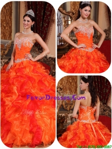 Gorgeous Appliques and Beading Orange Quinceanera Gowns