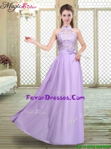 2016 Sweet High Neck Lace Lavender Bridesmaid Dresses