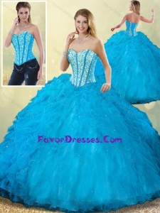 Romantic Sweetheart Beading Blue Quinceanera Dress with Ruffles