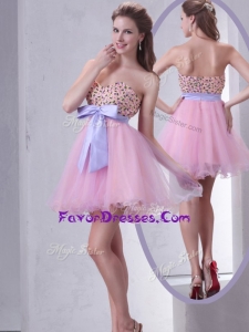 2016 Lovely Sweetheart Beading Pink Short Prom Dress for Cocktail