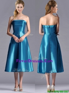 2016 Luxurious A Line Strapless Tea Length Prom Dress in Teal