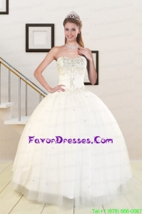 2015 Sweetheart White Gorgeous Quinceanera Dresses with Beading