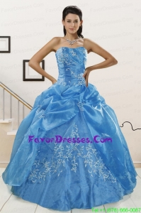 Impression Baby Blue Quinceanera Dresses with Embroidery