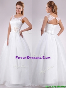 Pretty See Through Scoop Organza Wedding Dress with Hand Crafted