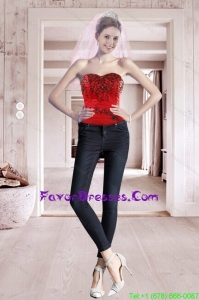 2015 Best Seller Red Sweetheart Corset with Embroidery