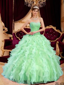 Sweetheart Beaded Organza Discount Dresses for Quince in Apple Green