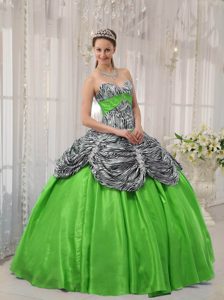Lovely Sweetheart Taffeta Sweet 16 Dresses in Spring Green and Zebra