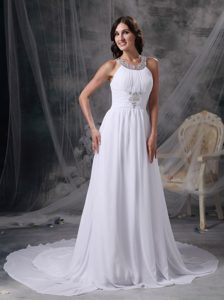 Elegant Empire Scoop Chiffon Wedding Dress with Beading and Ruching