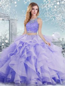 High Quality Scoop Sleeveless Clasp Handle 15th Birthday Dress Lavender Organza