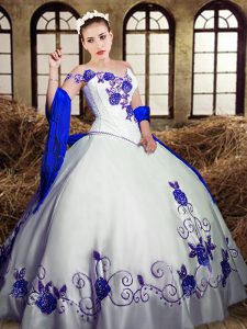 Hot Sale Floor Length Lace Up Sweet 16 Dress White for Military Ball and Sweet 16 and Quinceanera with Embroidery