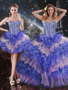 Multi-color Lace Up Sweetheart Beading and Ruffled Layers Quinceanera Gowns Organza Sleeveless