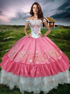 Ideal Beading and Embroidery and Ruffled Layers Ball Gown Prom Dress Hot Pink Lace Up Sleeveless Floor Length