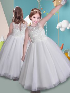 Luxurious Sleeveless Beading and Lace Zipper Flower Girl Dress
