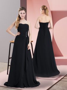 Nice Beading Celebrity Evening Dresses Black Lace Up Sleeveless Floor Length