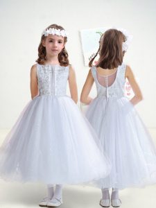 Elegant Bateau Sleeveless Flower Girl Dresses for Less Ankle Length Lace White Tulle