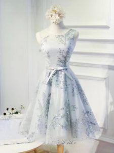 Organza Scoop Sleeveless Lace Up Lace and Appliques and Belt Dress for Prom in Grey