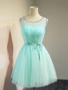 Knee Length Empire Sleeveless Apple Green Wedding Guest Dresses Lace Up