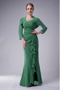 Deluxe Green Zipper Mother of Groom Dress Beading Sleeveless Floor Length