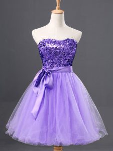 Elegant Lavender Zipper Sweetheart Sequins Prom Homecoming Dress Tulle Sleeveless