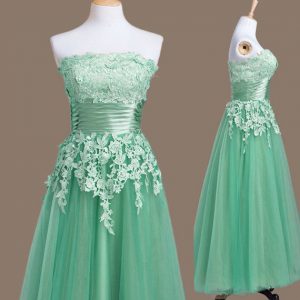 Great Turquoise Sleeveless Tulle Lace Up Quinceanera Dama Dress for Prom and Party and Wedding Party