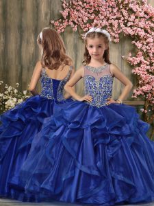 Dramatic Sleeveless Lace Up Floor Length Beading and Ruffles Pageant Gowns For Girls