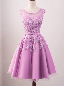 Noble Knee Length Lilac Court Dresses for Sweet 16 Scoop Sleeveless Lace Up