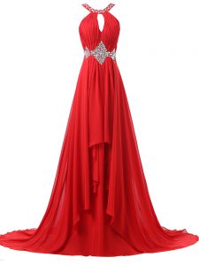 Nice Empire Sleeveless Red Formal Evening Gowns Brush Train Lace Up