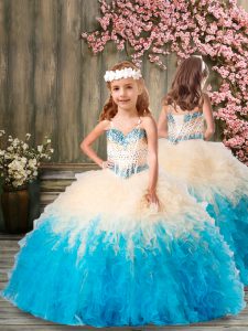 Straps Sleeveless Lace Up Kids Formal Wear Multi-color Organza