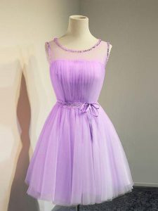 Stunning Lavender Sleeveless Tulle Lace Up Damas Dress for Prom and Party and Wedding Party