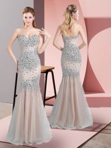 Fine Beading Celebrity Prom Dress Champagne Zipper Sleeveless Floor Length