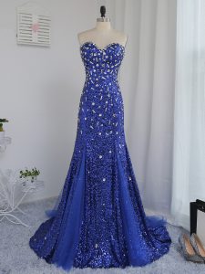 Customized Royal Blue Sweetheart Neckline Beading and Sequins Evening Dress Sleeveless Zipper