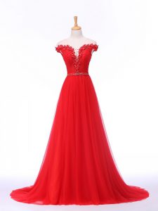 Wonderful Empire Sleeveless Red Formal Dresses Brush Train Lace Up