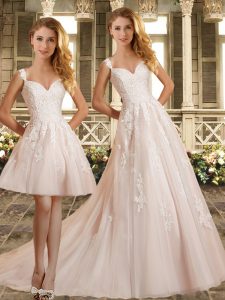Enchanting Sleeveless Brush Train Clasp Handle Lace Wedding Dress