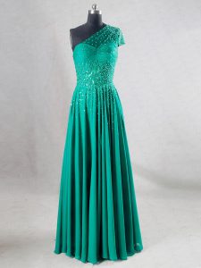 Chiffon Sweetheart Sleeveless Backless Beading and Pleated in Turquoise