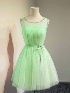 High Quality Sleeveless Knee Length Belt Lace Up Bridesmaid Dresses with