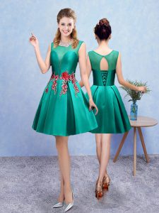 Turquoise Sleeveless Knee Length Embroidery Lace Up Dama Dress
