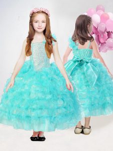 Sleeveless Ruffles and Sequins Side Zipper Little Girls Pageant Dress