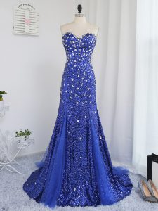 Customized Royal Blue Zipper Formal Dresses Beading and Sequins Sleeveless