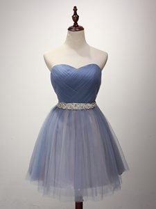 Great A-line Vestidos de Damas Blue Sweetheart Tulle Sleeveless Mini Length Lace Up