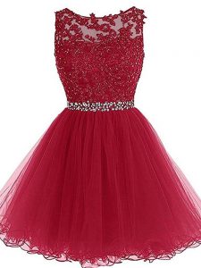 Low Price Tulle Sweetheart Sleeveless Zipper Beading and Lace and Appliques Homecoming Dress in Burgundy