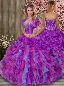 Multi-color Sleeveless Organza and Taffeta Lace Up Ball Gown Prom Dress for Military Ball and Sweet 16 and Quinceanera