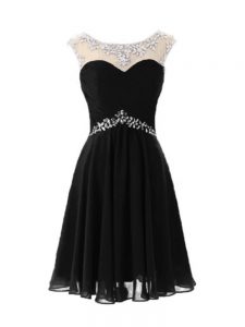Gorgeous Black Scoop Zipper Beading Prom Gown Cap Sleeves