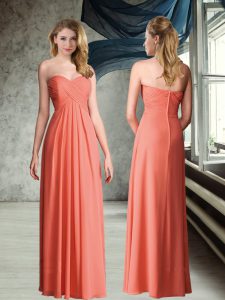 Edgy Sleeveless Zipper Floor Length Ruching Bridesmaid Dress