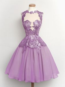 Artistic Knee Length A-line Sleeveless Lilac Bridesmaid Dress Lace Up