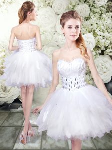 Deluxe White Sleeveless Tulle Lace Up Wedding Dresses for Wedding Party
