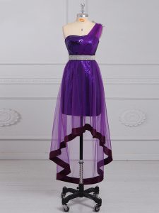 Sleeveless Beading Zipper Evening Dress with Purple